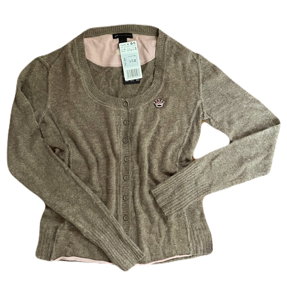 MNG Taupe Cardigan with Pink Details